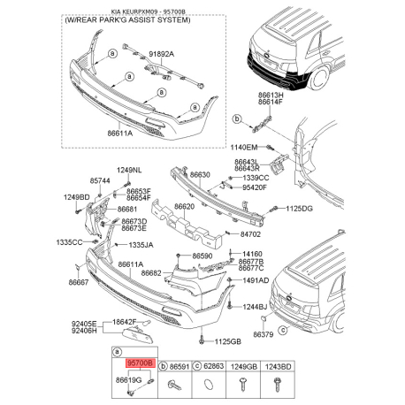 Датчик, система допомоги при паркуванні 95700-2P100CA Mobis - 957002P100CA - схема з каталогу 95700B, KEURPXM09 957002P100CA