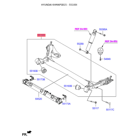 Підрамник задній (поперечна балка) 55100-1R100 Mobis - 551001R100 - схема з каталогу 55100I, KHMAPSB15 551001R100
