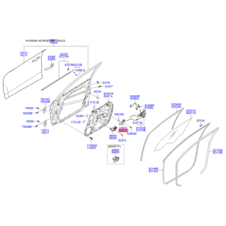 Ручка дверей, внутрішнє обладнання ліва 82610-2L010 Mobis - 826102L010 - схема з каталогу 82610, HEURPJDH09 826102L010