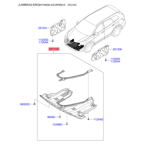 Защита двигателя / поддона двигателя 29110-2W000 Mobis - 291102W000 - схема с каталога 29110C, KEURPB816 291102W000