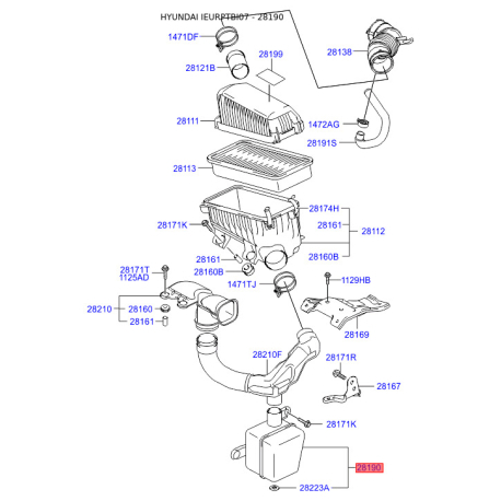 Резонатор системи впуску 28190-1C100 Mobis - 281901C100 - схема з каталогу 28190, IEURPTBI07 281901C100