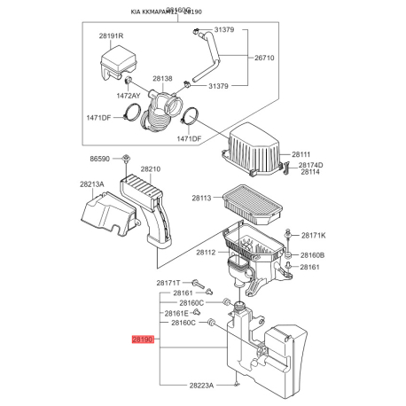 Резонатор системы впуска 28190-2K600 Mobis - 281902K600 - схема с каталога 28190, KKMAPAM12 281902K600