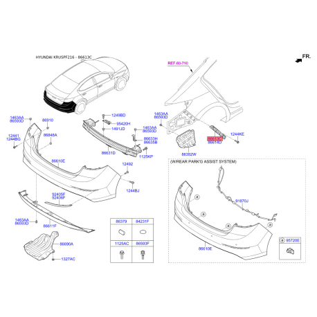 Кронштейн, буфер лівий 86613-F2000 Mobis - 86613F2000 - схема з каталогу 86613C, KRUSPF216 86613F2000