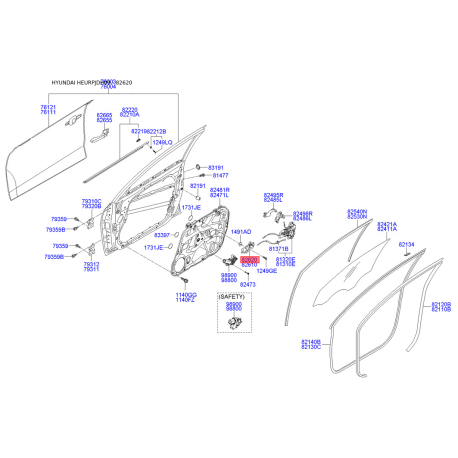 Ручка двери, внутреннее оснащение правая 82620-2L010 Mobis - 826202L010 - схема с каталога 82620, HEURPJDH09 826202L010