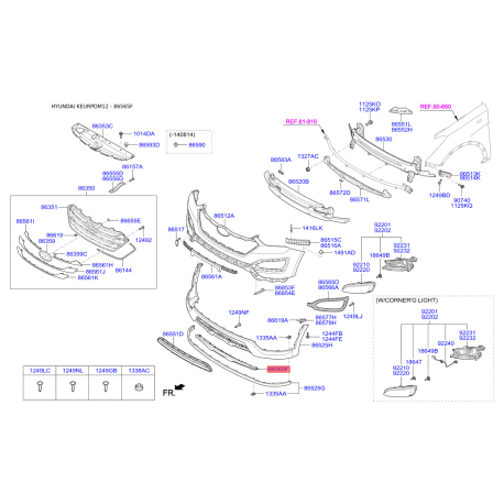 Накладка бампера нижняя (губа) 86565-2W000 Mobis - 865652W000 - схема с каталога 86565F, KEURPDM12 865652W000