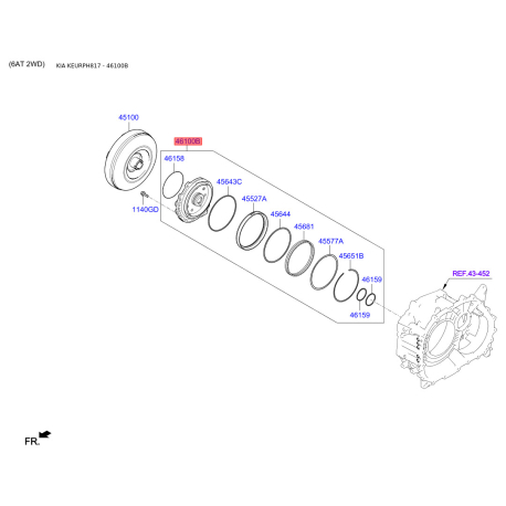 Маслонасос в сборе АКПП 46100-23000 Mobis - 4610023000 - схема с каталога 46100B, KEURPH817 4610023000