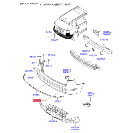 Заглушка бампера 86667-2L000 Mobis - 866672L000 - схема з каталогу 86667, KHMJPJD07 866672L000