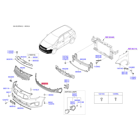 Решітка вентилятора, буфер 86561-A4000 Mobis - 86561A4000 - схема з каталогу 86561A, KEURPA412 86561A4000