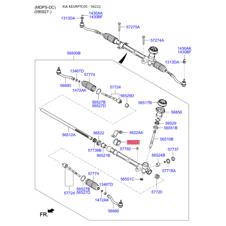Втулка (подушка) крепления рулевого механизма 56222-1C000 Mobis - 562221C000 - схема с каталога 56222, KEURPTC05 562221C000