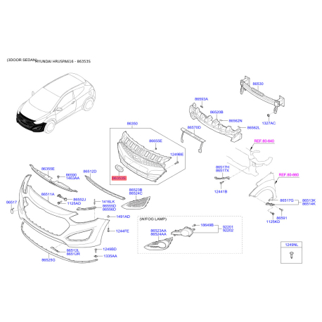 Эмблема радиатора задняя 86353-A5000 Mobis - 86353A5000 - схема с каталога 86353S, HRUSPA616 86353A5000