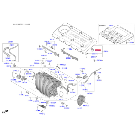 Втулка, крышка головки цилиндра 29244-2G110 Mobis - 292442G110 - схема с каталога 29244B, KEURPTF11 292442G110