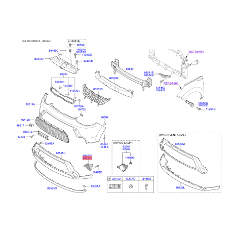 Облицовка, противотуманная фара передняя правая 86516-B2000 Mobis - 86516B2000 - схема с каталога 86524C, KRUSPB213 86516B2000