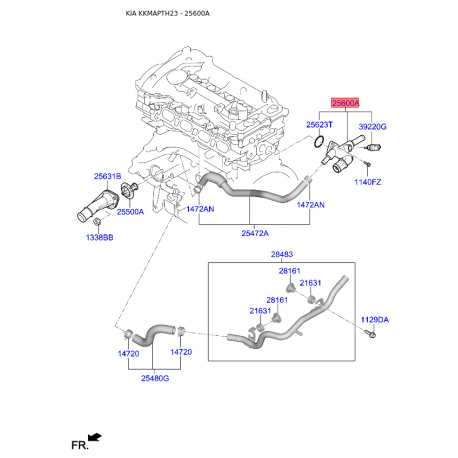 Термостат охолоджувальної рідини 25600-2E100 Mobis - 256002E100 - схема з каталогу 25600A, KKMAPTH23 256002E100