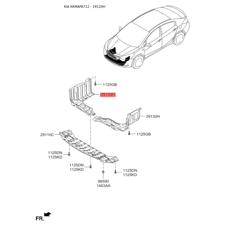 Захист двигуна / піддон двигуна правий 29120-A7000 Mobis - 29120A7000 - схема з каталогу 29120H, KKMAPA712 29120A7000
