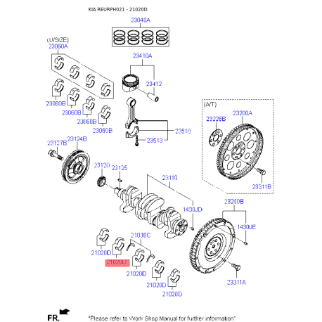 Вкладыши коренные 21020-2B121 Mobis - 210202B121 - схема с каталога 21020D, REURPH021 210202B121