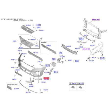 Кронштейн, буфер левый 86555-D7500 Mobis - 86555D7500 - схема с каталога 86555D, HEURPD718 86555D7500