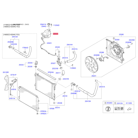 Бачок расширительный 25431-1W000 Mobis - 254311W000 - схема с каталога 25431, KEURPIH15 254311W000
