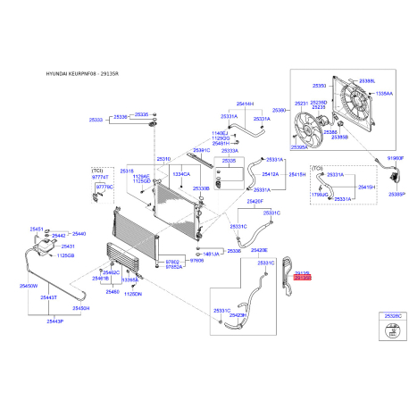 Облицовка / защитная накладка, облицовка радиатора правая 29135-3K500 Mobis - 291353K500 - схема с каталога 29135R, KEURPNF08 291353K500