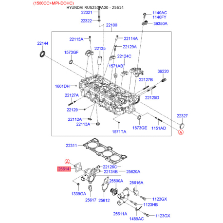 Прокладка термостата 25614-22002 Mobis - 2561422002 - схема с каталога 25614, RUS251PA00 2561422002
