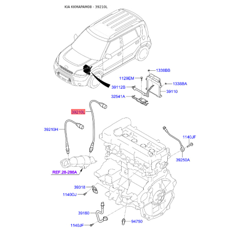 Датчик кисню (лямбда-зонд) 39210-2B050 Mobis - 392102B050 - схема з каталогу 39210L, KKMAPAM08 392102B050