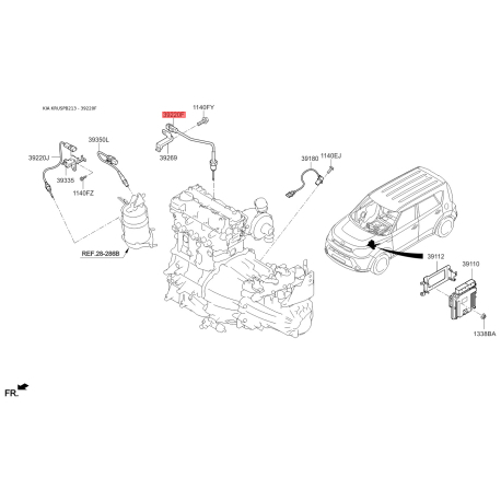 Датчик, температура вихлопних газів 39220-2A800 Mobis - 392202A800 - схема з каталогу 39220F, KRUSPB213 392202A800