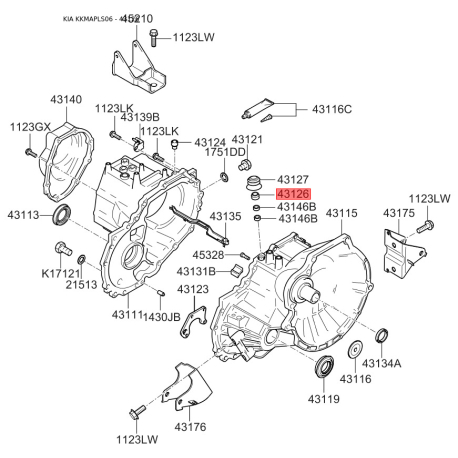 Уплотнительное кольцо, система тяг и рычагов 43126-02500 Mobis - 4312602500 - схема с каталога 43126, KKMAPLS06 4312602500