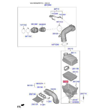 Фильтр воздушный 28112-M6000 Mobis - 28112M6000 - схема с каталога 28112, MKMAPM721 28112M6000