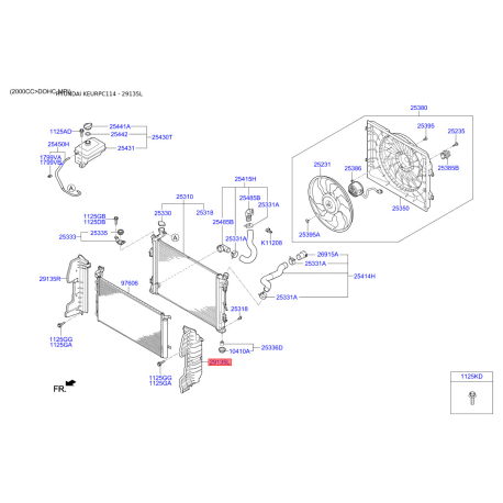 Облицовка / защитная накладка, облицовка радиатора левая 29136-C1000 Mobis - 29136C1000 - схема с каталога 29135L, KEURPC114 29136C1000