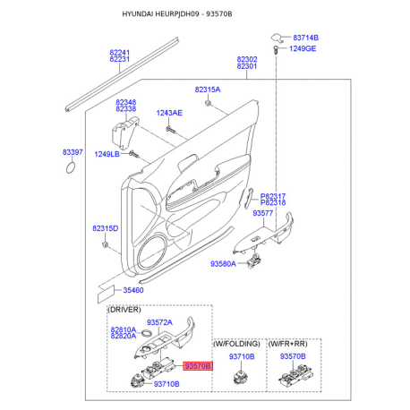 Блок кнопок склопідйомника 93570-2L100 Mobis - 935702L100 - схема з каталогу 93570B, HEURPJDH09 935702L100