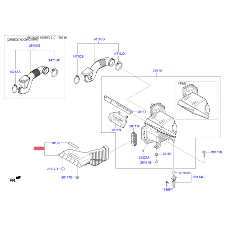 Рукав воздухозаборника, воздушный фильтр 28210-C1940 Mobis - 28210C1940 - схема с каталога 28210, KEURPC117 28210C1940