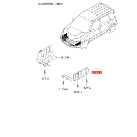 Защита двигателя / поддона двигателя левая 29130-2K100 Mobis - 291302K100 - схема с каталога 29120K, KKMAPAM12 291302K100
