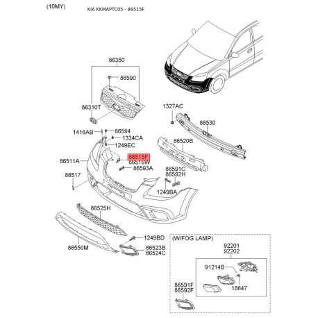 Кронштейн, буфер левый 86515-1G000 Mobis - 865151G000 - схема с каталога 86515F, KKMAPTC05 865151G000