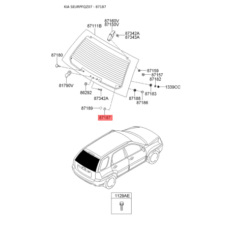 Заглушка кузова та дверей 87187-2E010 Mobis - 871872E010 - схема з каталогу 87187, SEURPFQZ07 871872E010