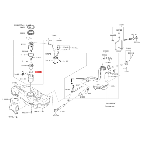 Фильтр топливный 31090-07000 Mobis - 3109007000 - схема с каталога 31090B, KEURPTA15 3109007000