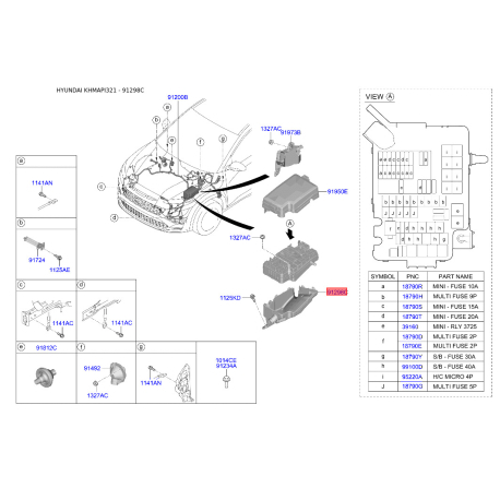 Кронштейн проводки (жгут, коса) 919B5-F2000 Mobis - 919B5F2000 - схема с каталога 91298C, KHMAPI321 919B5F2000