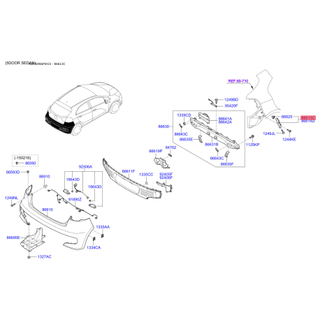 Кронштейн, буфер лівий 86613-1W200 Mobis - 866131W200 - схема з каталогу 86613C, KKMAPIH15 866131W200