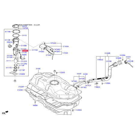 Кольцо уплотнительное топливной системы 31122-1C000 Mobis - 311221C000 - схема с каталога 31122R, KHMJPTB06 311221C000