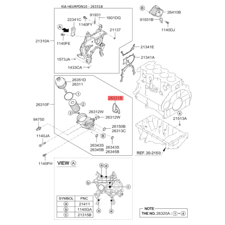 Прокладка, корпус маслянного фильтра 26311-2A500 Mobis - 263112A500 - схема с каталога 26331B, HEURPDN10 263112A500