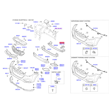 Кронштейн, буфер правий верхній 86572-2Y000 Mobis - 865722Y000 - схема з каталогу 86572M, HEURPTMZ14 865722Y000