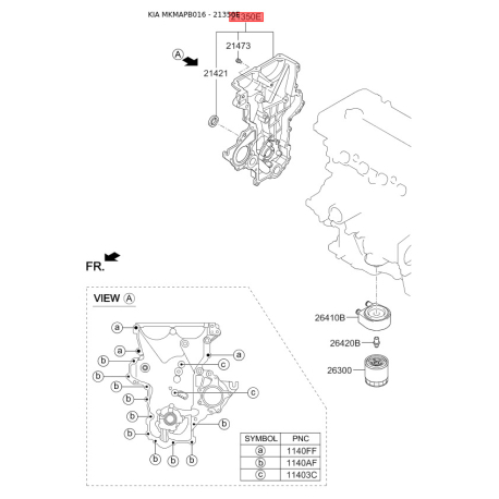 Кришка (фланець) ланцюга 21350-2E340 Mobis - 213502E340 - схема з каталогу 21350E, MKMAPB016 213502E340