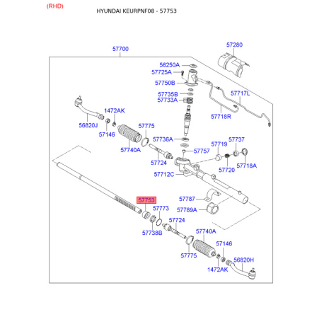 Втулка (подушка) кріплення рульового механізму 57753-3K000 Mobis - 577533K000 - схема з каталогу 57753, KEURPNF08 577533K000