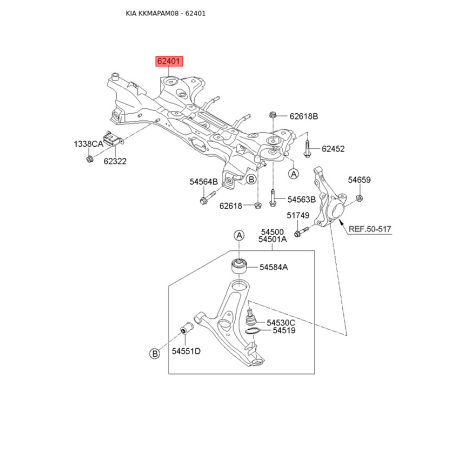 Підрамник 62400-2K200 Mobis - 624002K200 - схема з каталогу 62401, KKMAPAM08 624002K200