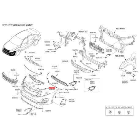 Кронштейн, буфер левый 86583-2T500 Mobis - 865832T500 - схема с каталога 86584C, KEURPTFE14 865832T500