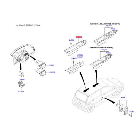 Вимикач 93580-1C000WK Mobis - 935801C000WK - схема з каталогу 93580A, IEURPTBI07 935801C000WK