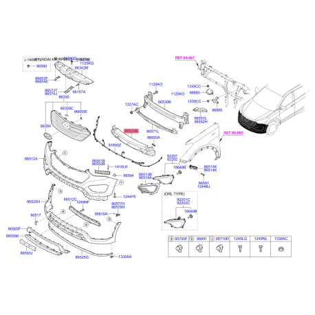 Абсорбер (пена, амортизатор) бампера 86520-B8000 Mobis - 86520B8000 - схема с каталога 86520B, KEURPB813 86520B8000