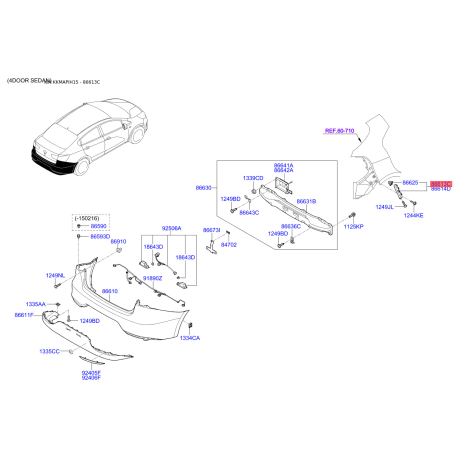 Кронштейн, буфер левый 86613-1W000 Mobis - 866131W000 - схема с каталога 86613C, KKMAPIH15 866131W000