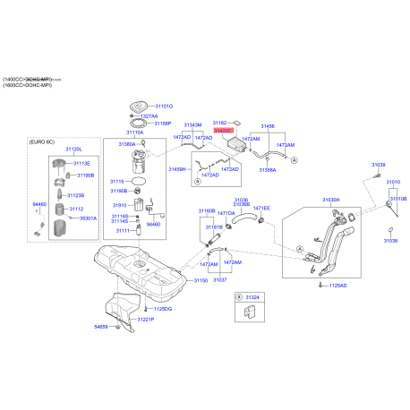 Абсорбер, паливна система, комплектуючі 31420-1J000 Mobis - 314201J000 - схема з каталогу 31420C, SEURPDN10 314201J000