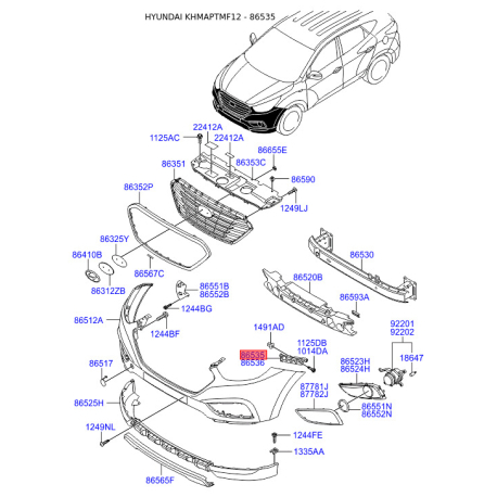 Кронштейн, буфер лівий 86513-2S000 Mobis - 865132S000 - схема з каталогу 86535, KHMAPTMF12 865132S000