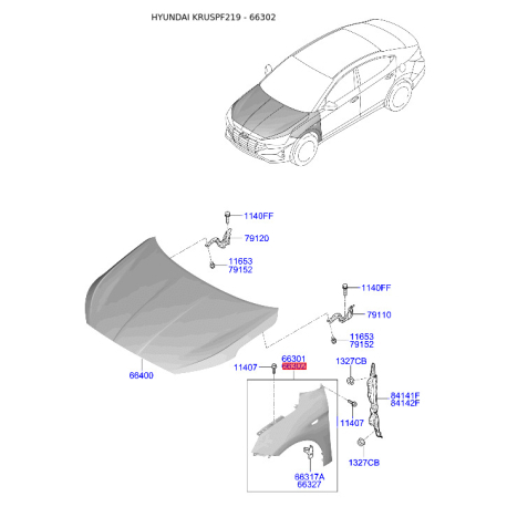 Крыло правое 66320-F2500 Mobis - 66320F2500 - схема с каталога 66302, KRUSPF219 66320F2500