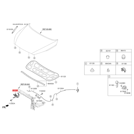 Замок капота 81130-C5000 Mobis - 81130C5000 - схема з каталогу 81130, AEURPC618 81130C5000